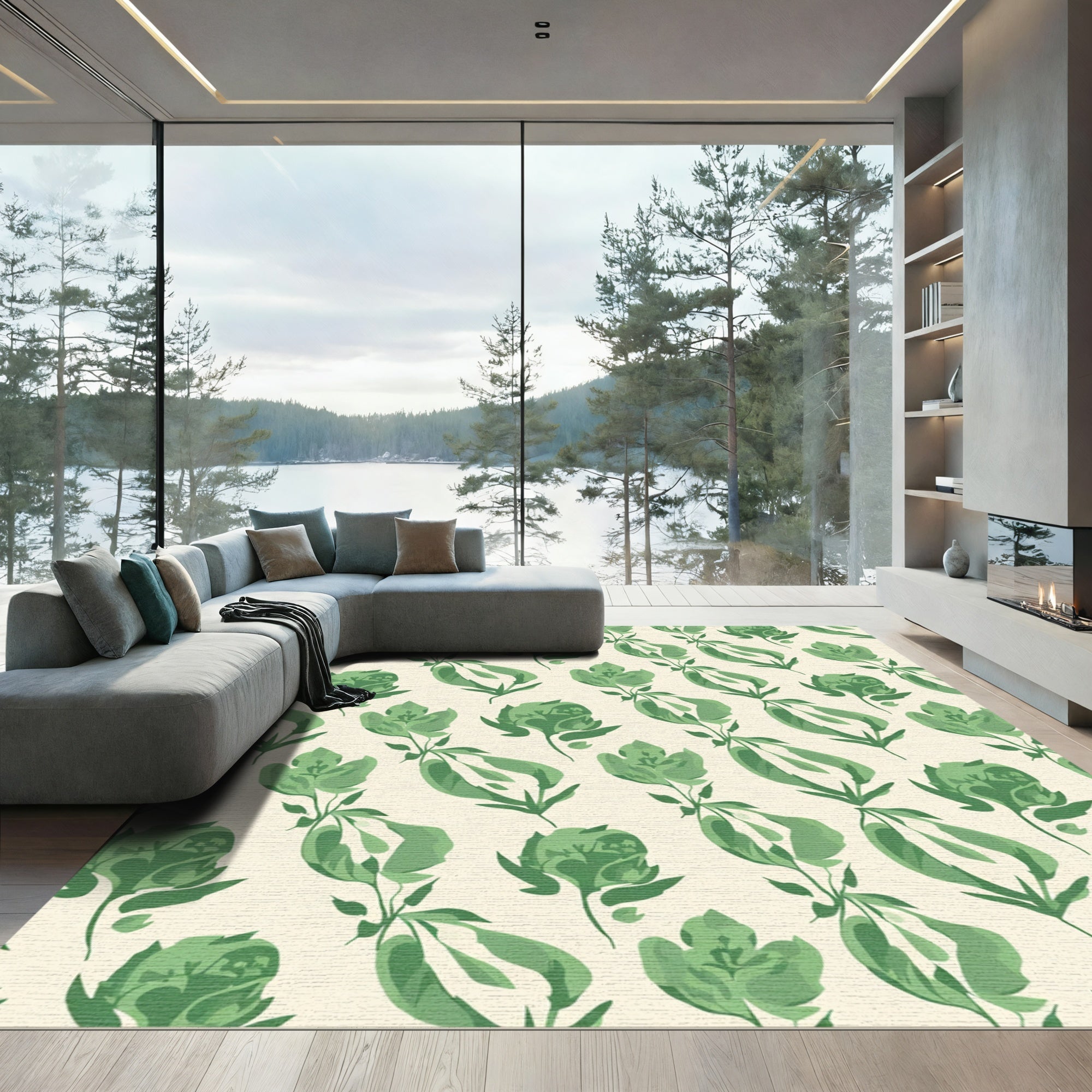 Sage Green Blossom Repeating Rug