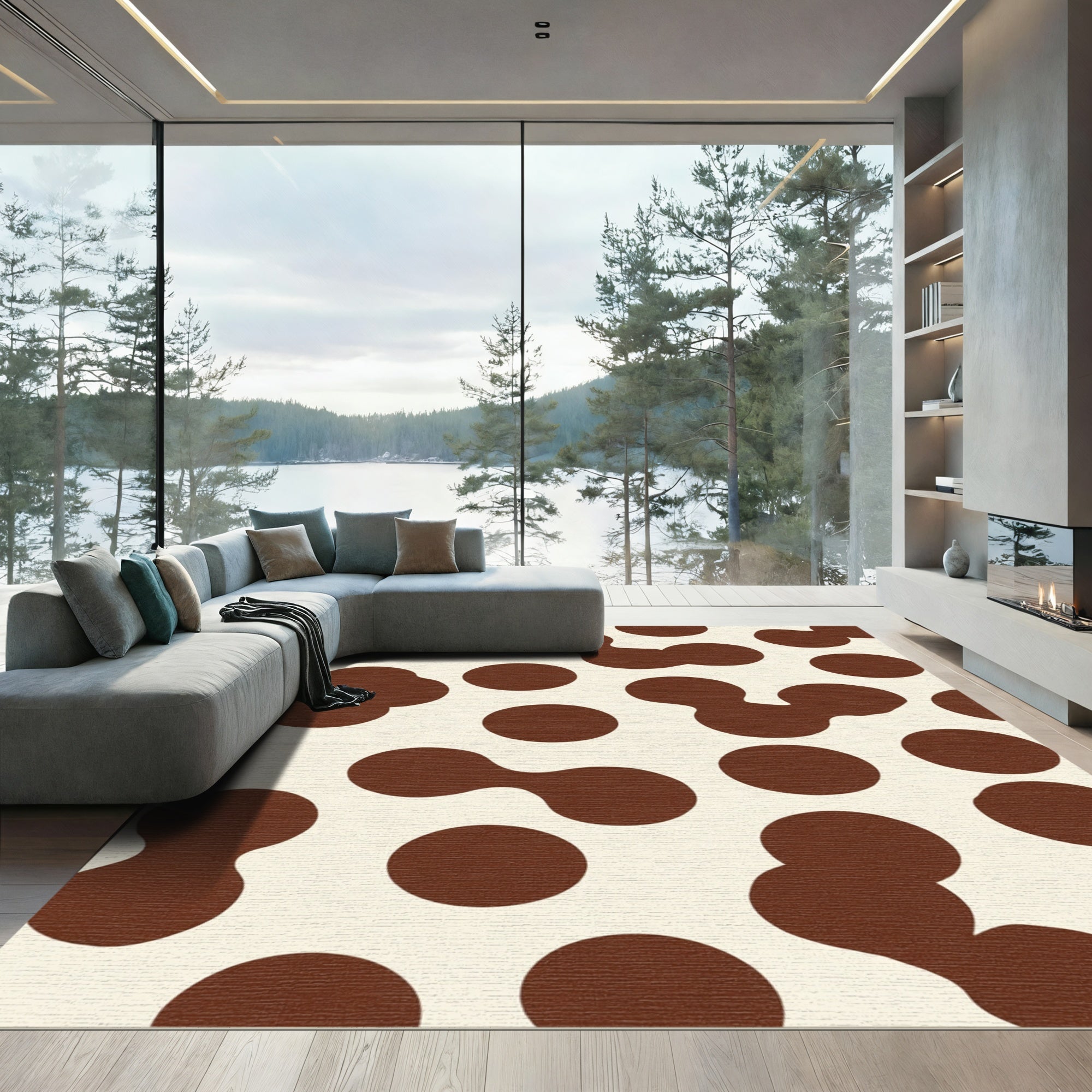 Brown Cream Abstract Blob Rug