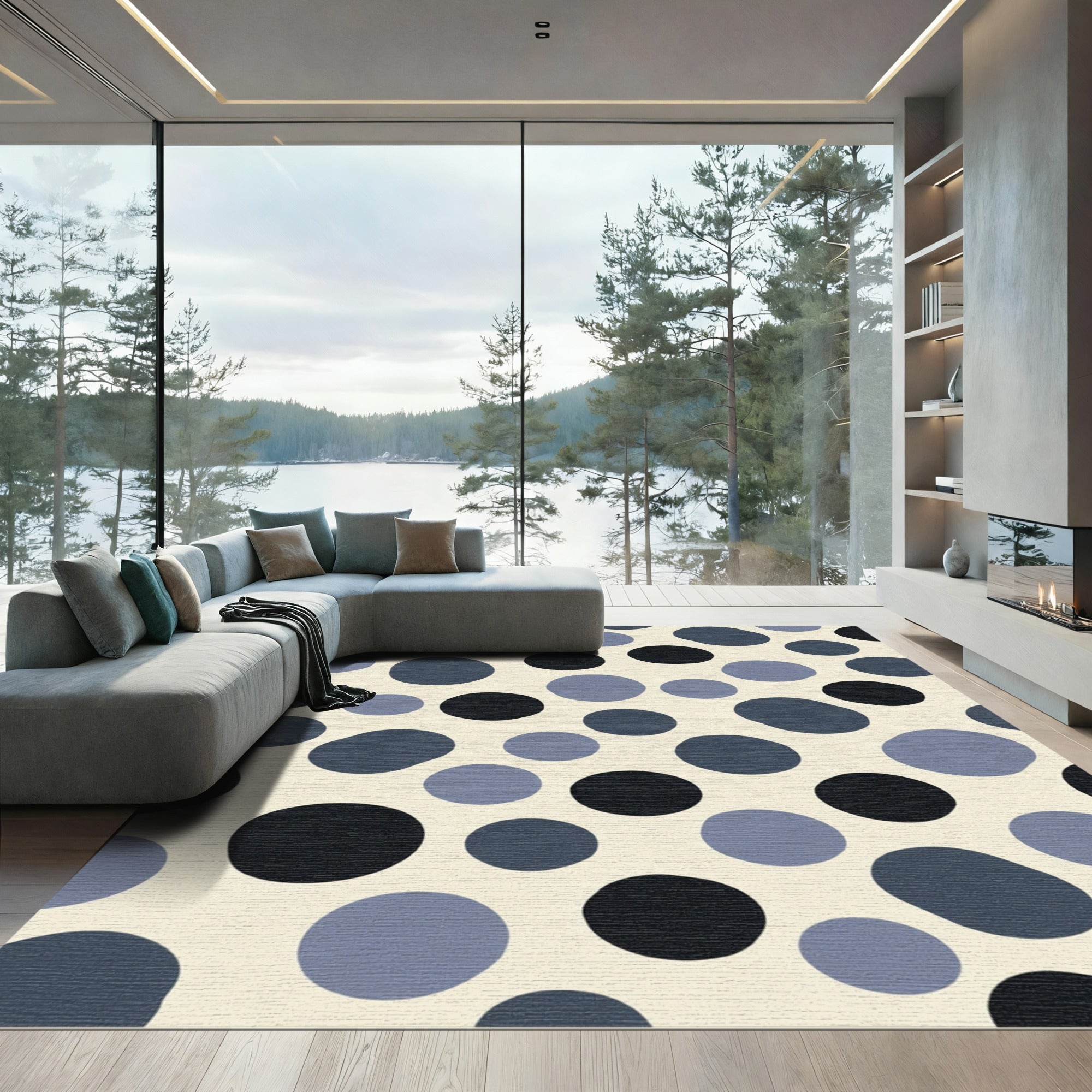 Modern Blue And Black Dot Rug