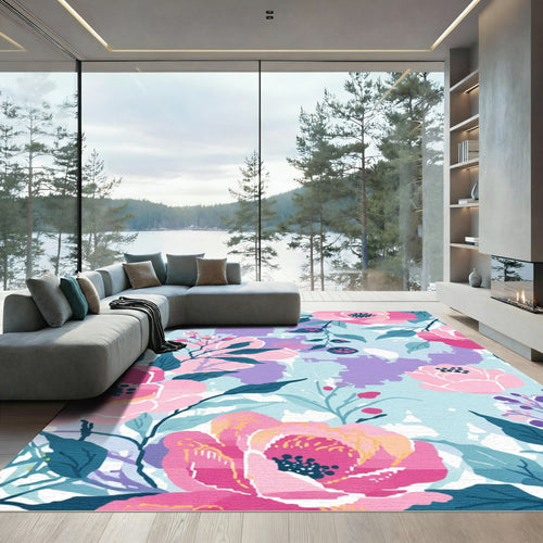 Blush Pink Floral Watercolor Bloom Rug