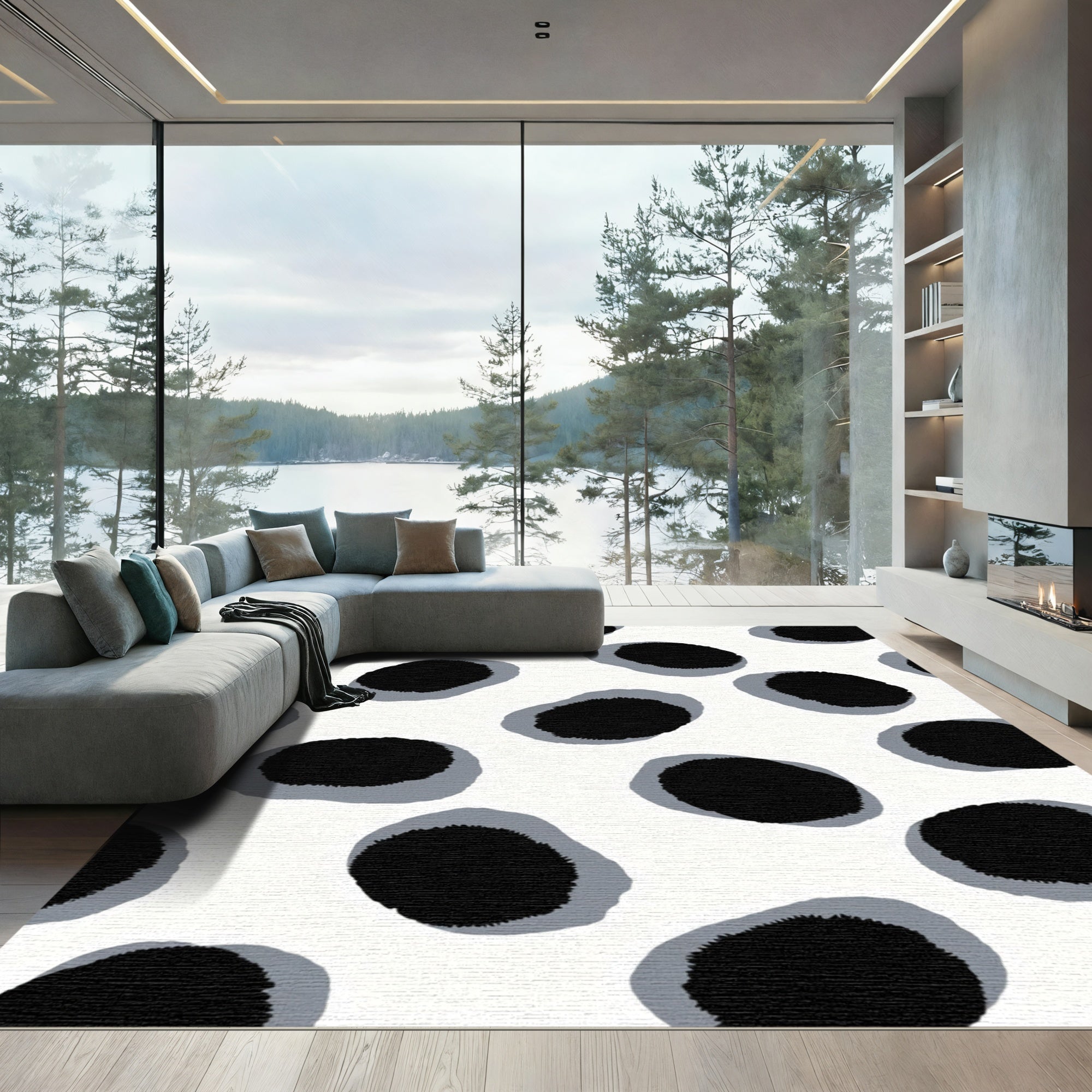 Black Gray Spots Abstract Composition Rug