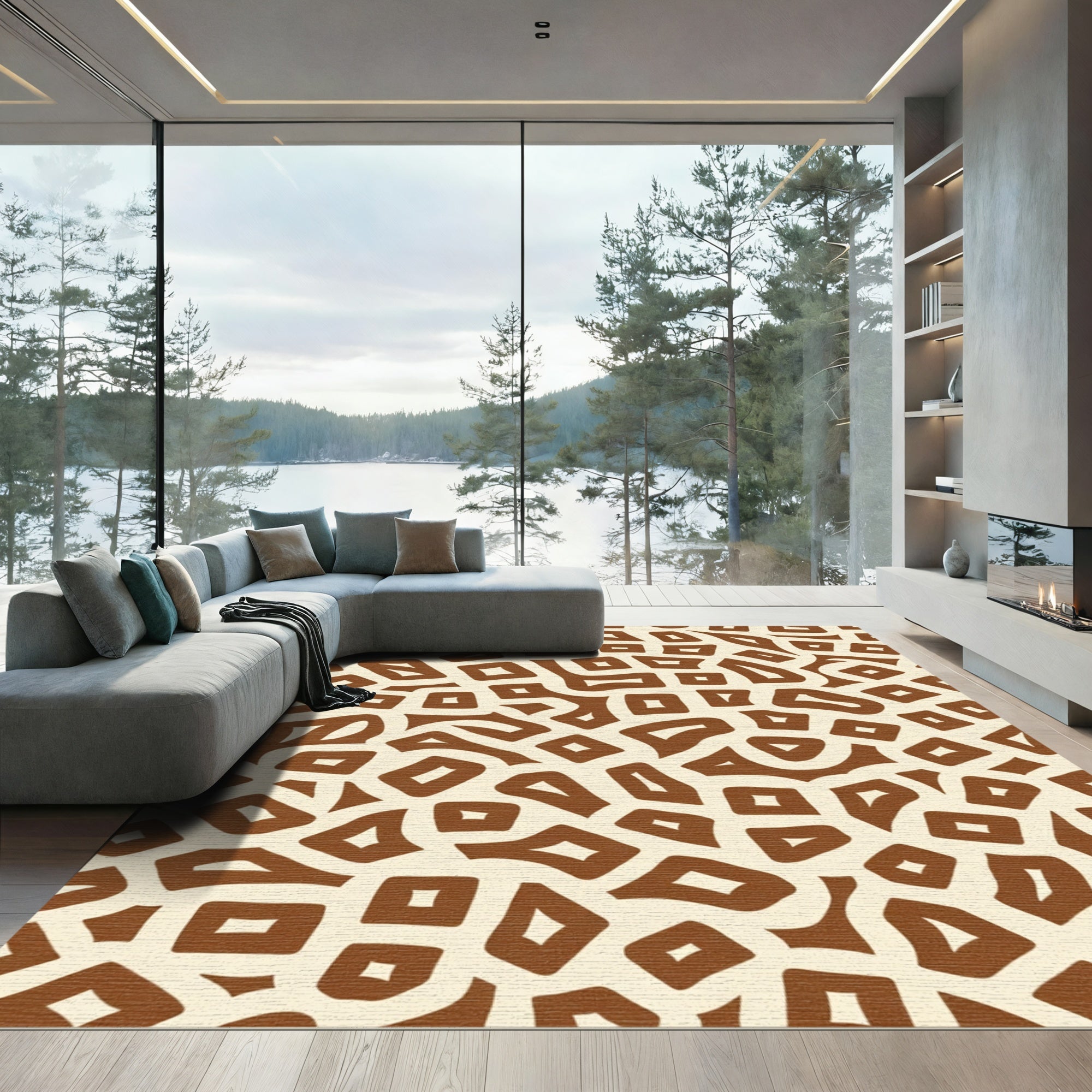 Brown Cream Organic Shapes Rug