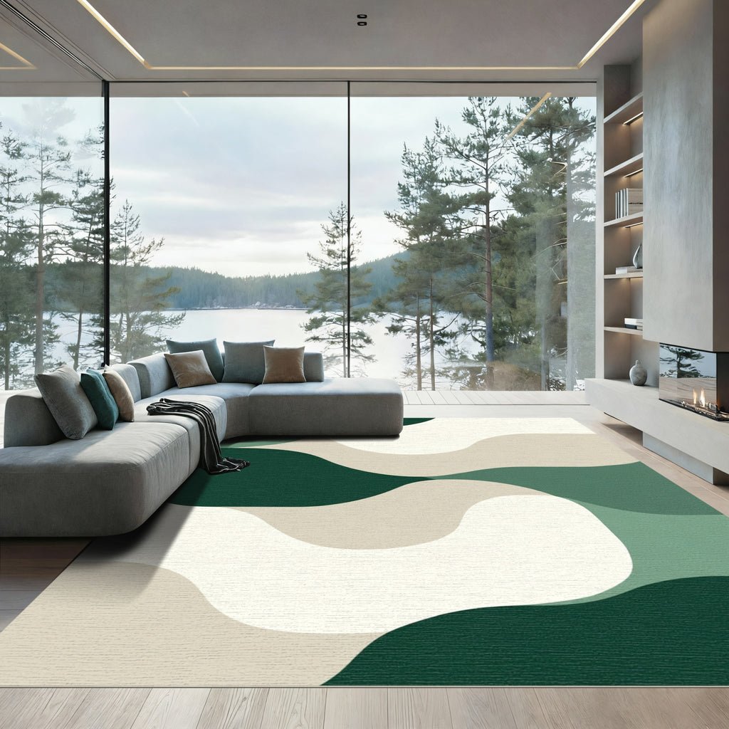 Organic Flowing Curves Green Abstract Rug