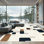 Abstract Rounded Rectangles Terracotta Navy Rug