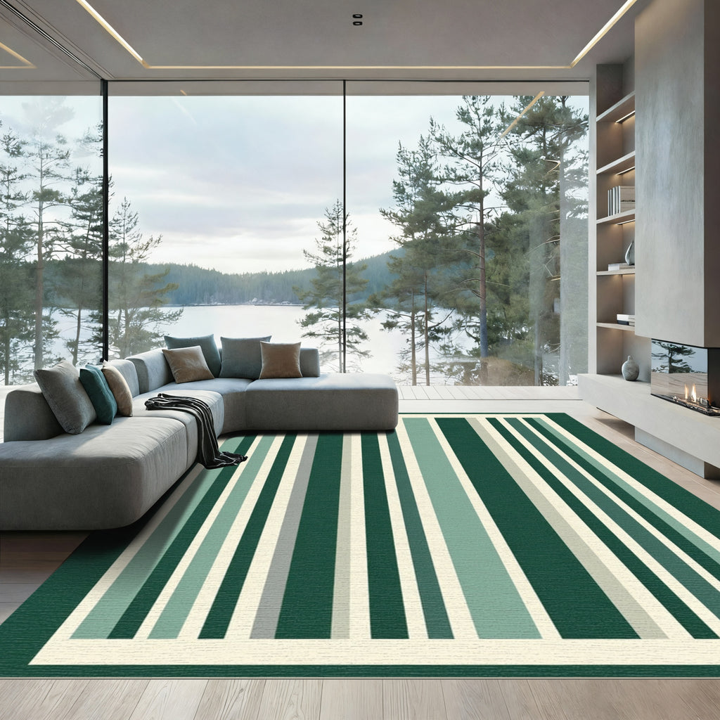 Emerald Green Vertical Stripe Rug