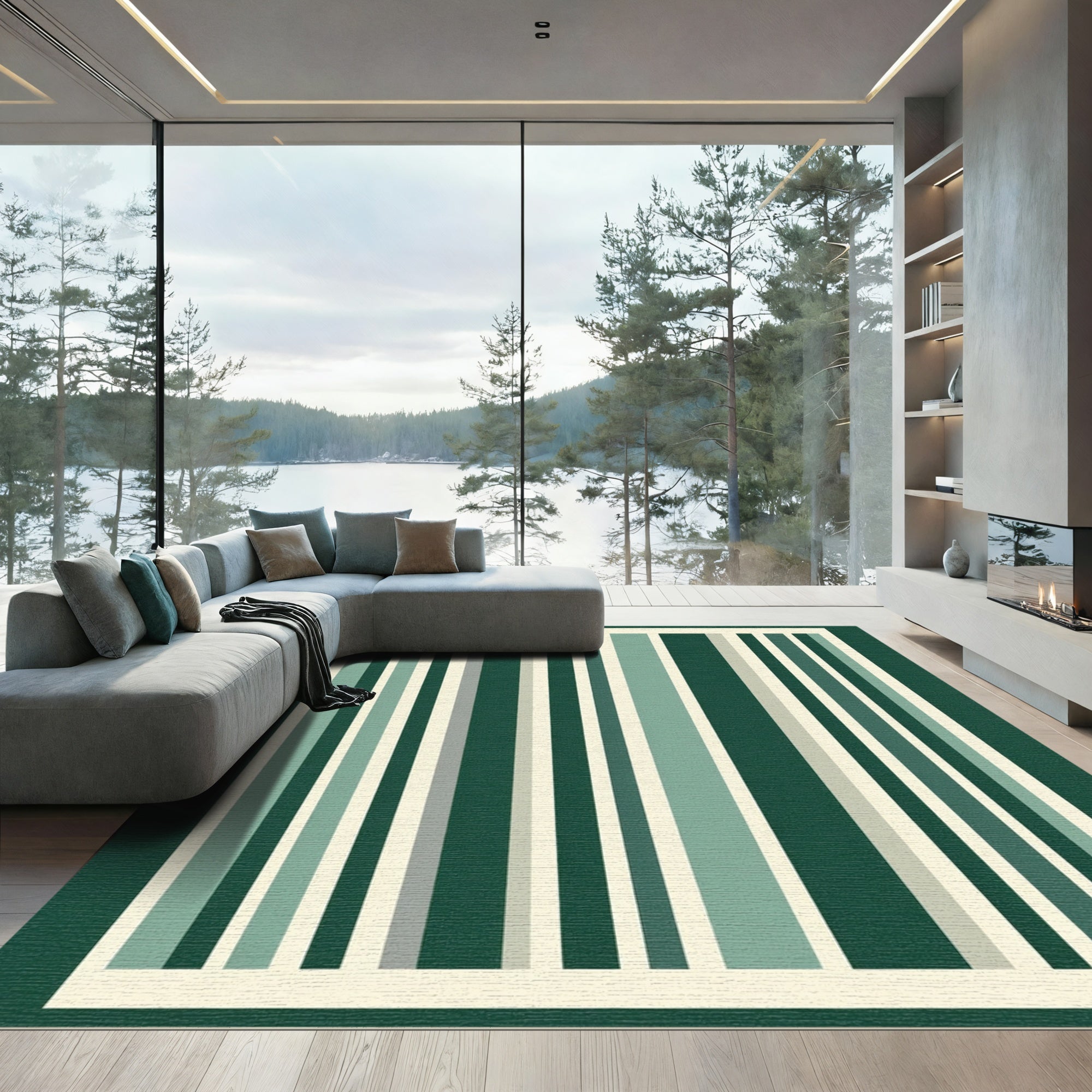 Emerald Green Vertical Stripe Rug
