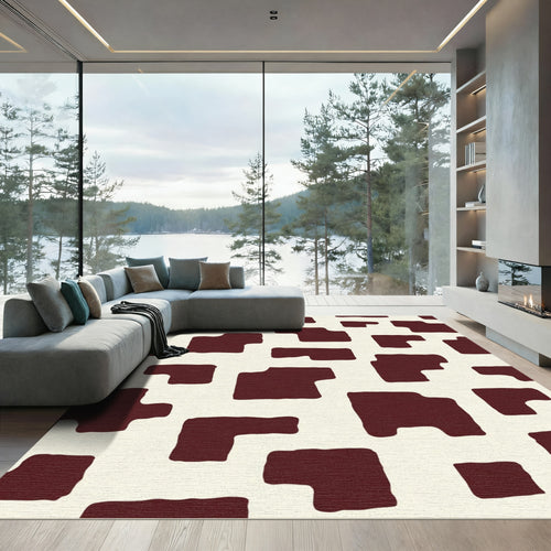 Brown and Cream Abstract Patchwork Rug