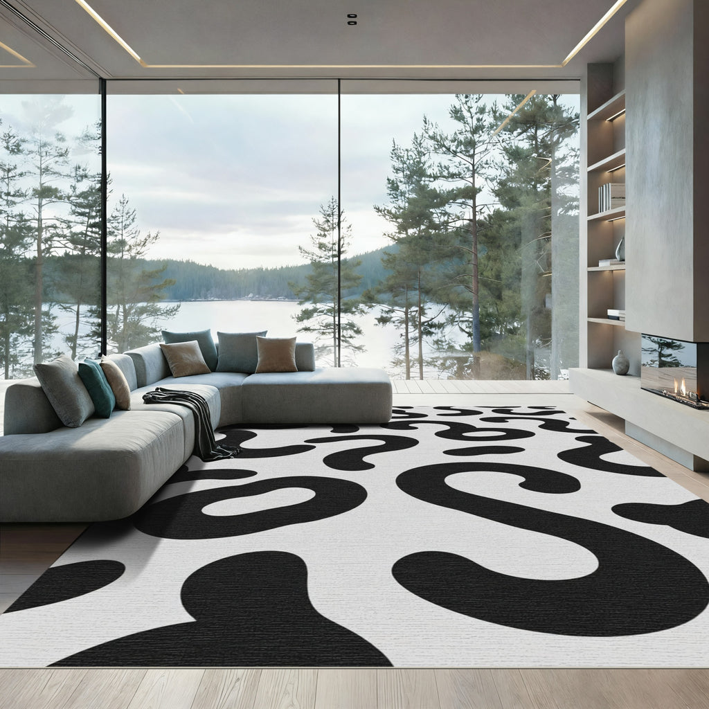 Bold Black Organic Forms Rug