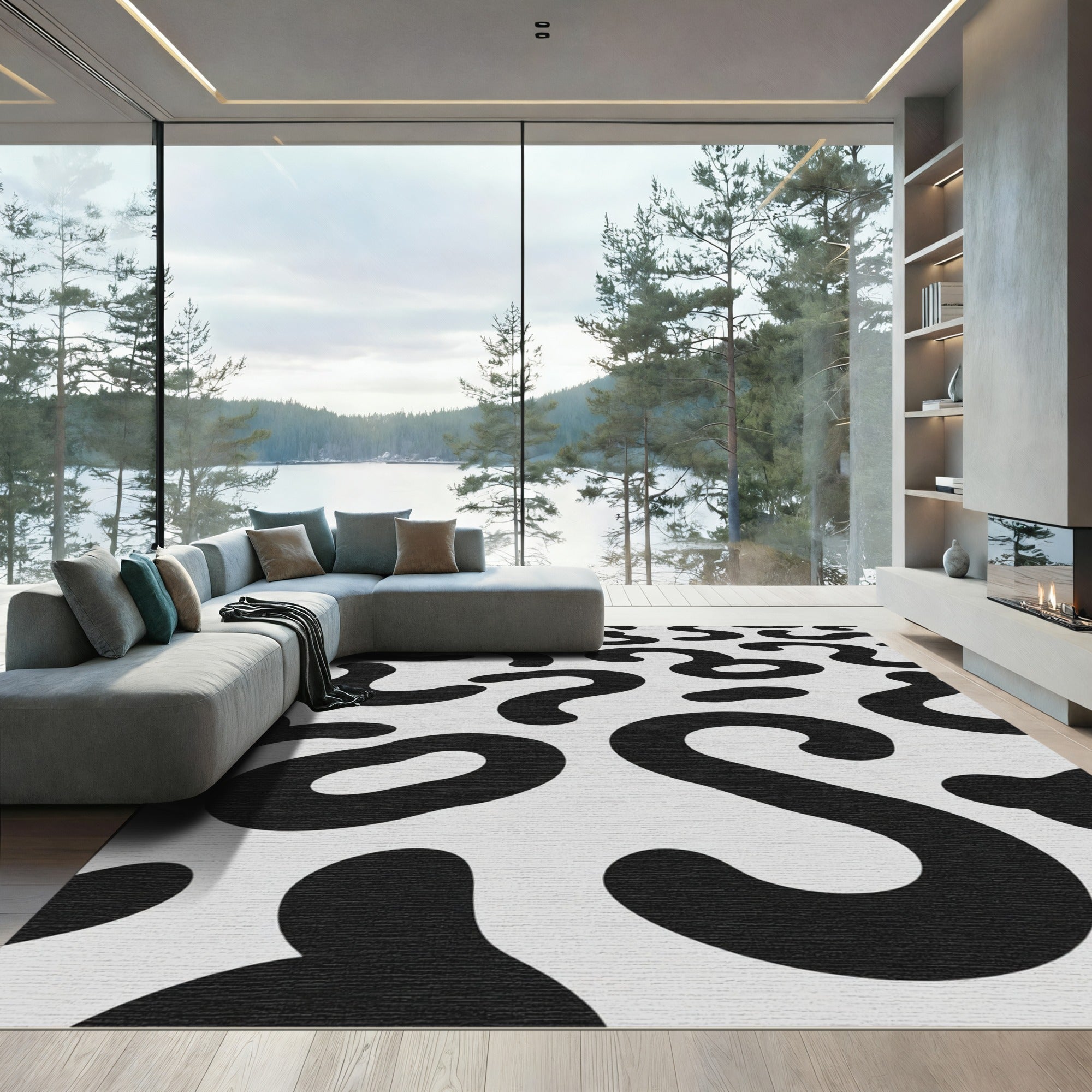 Bold Black Organic Forms Rug