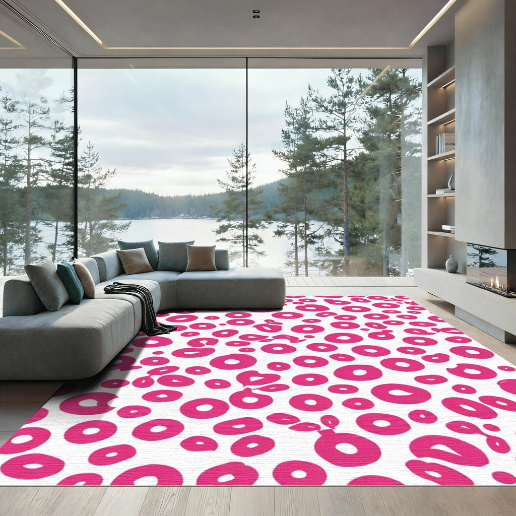 Bright Pink Scattered Circles Rug