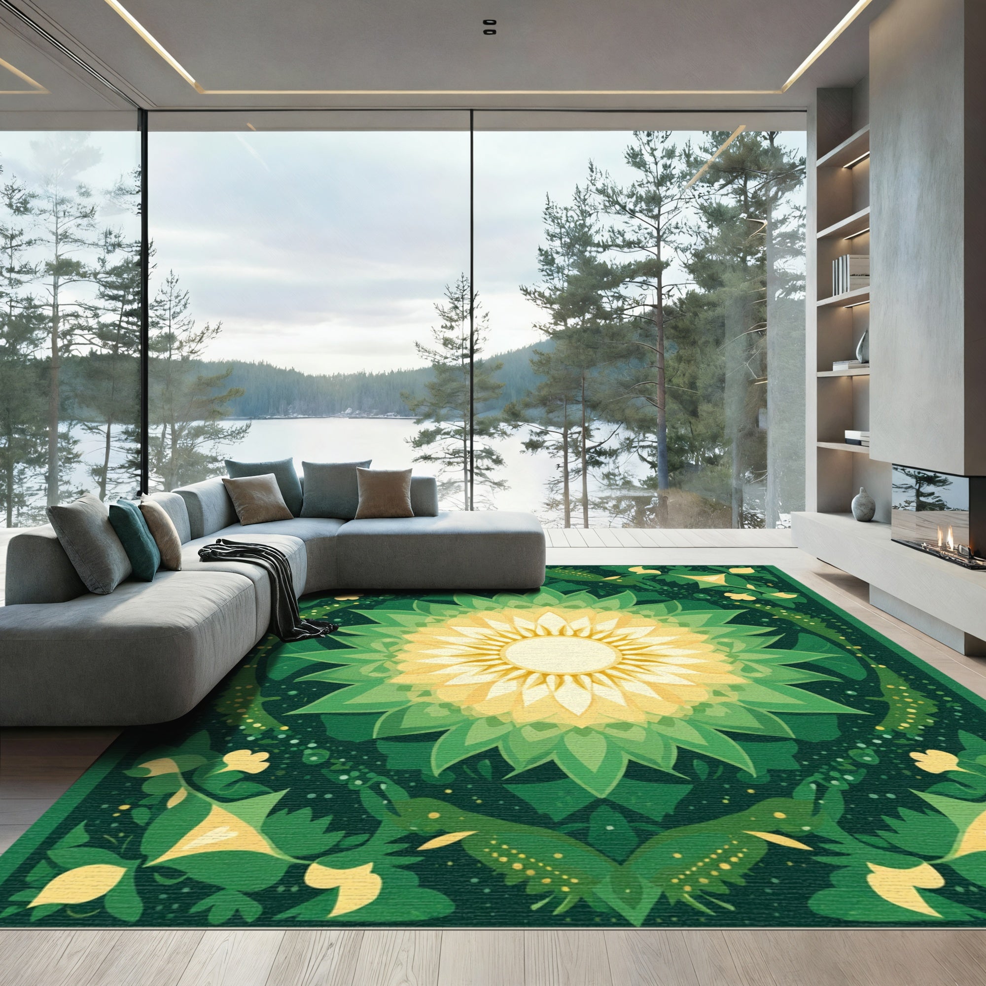 Emerald Green Floral Sunburst Rug