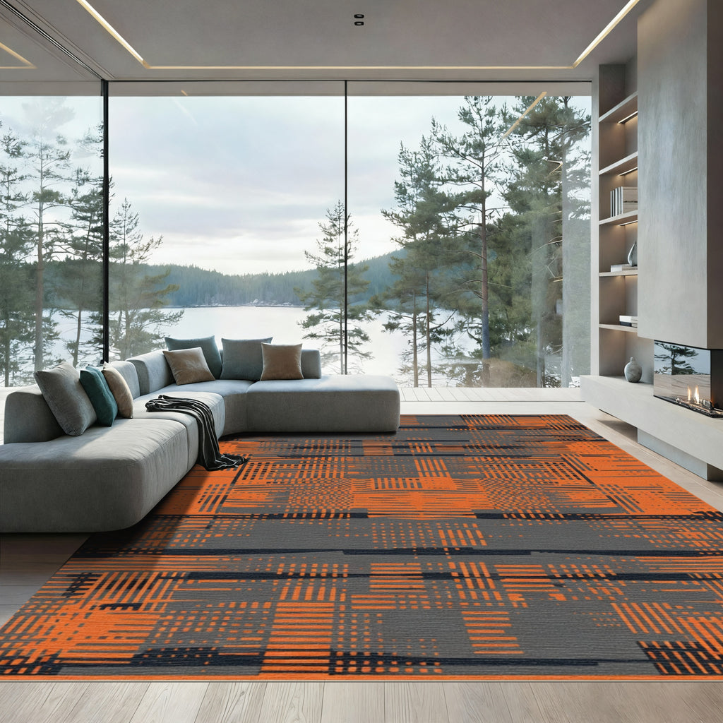 Orange and Gray Abstract Glitch Texture Rug