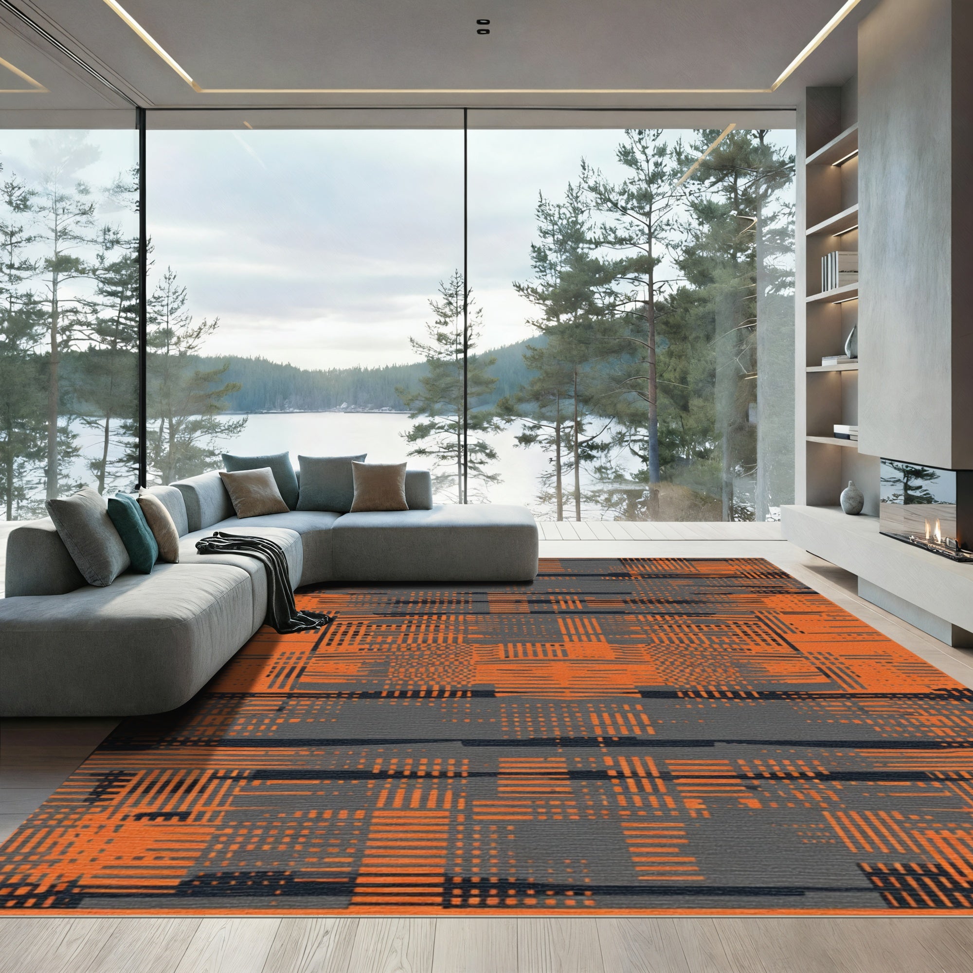 Orange and Gray Abstract Glitch Texture Rug