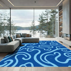 Oceanic Blue Swirls Abstract Rug