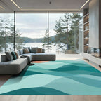 Crimson Sun Over Teal Wave Layers Rug