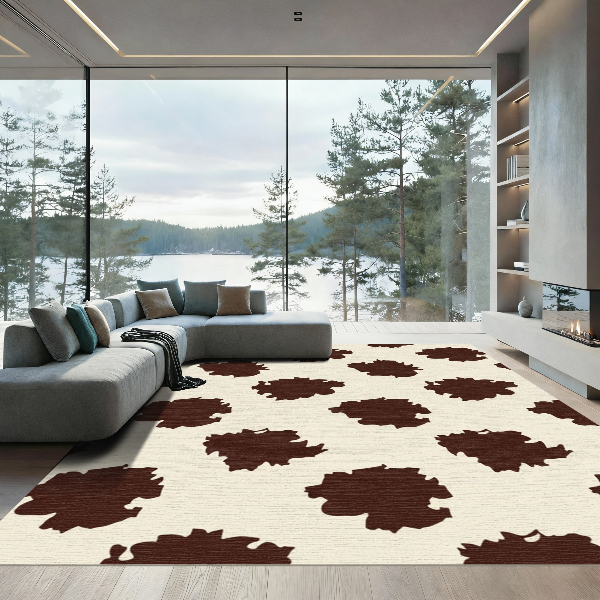 Brown Beige Blotches Contemporary Rug