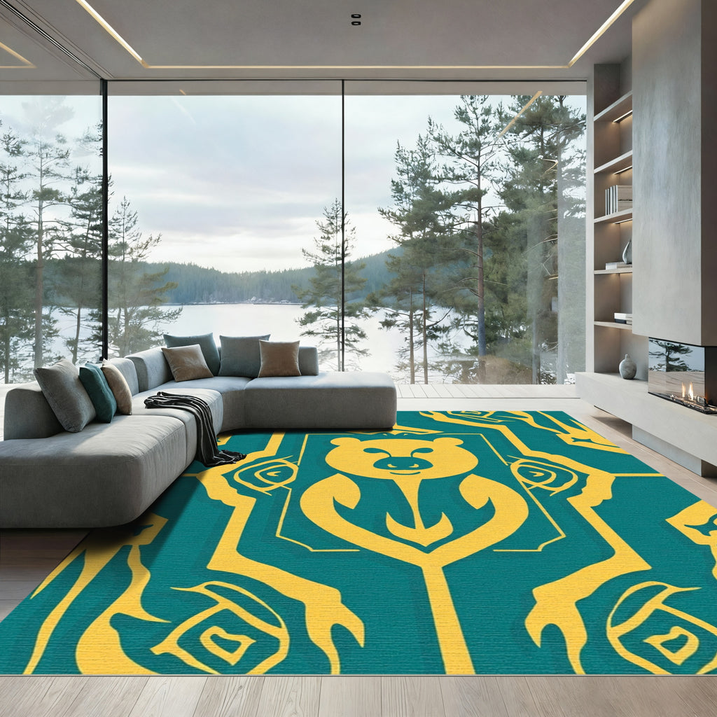 Yellow Bear Teal Geometric Ornament Rug
