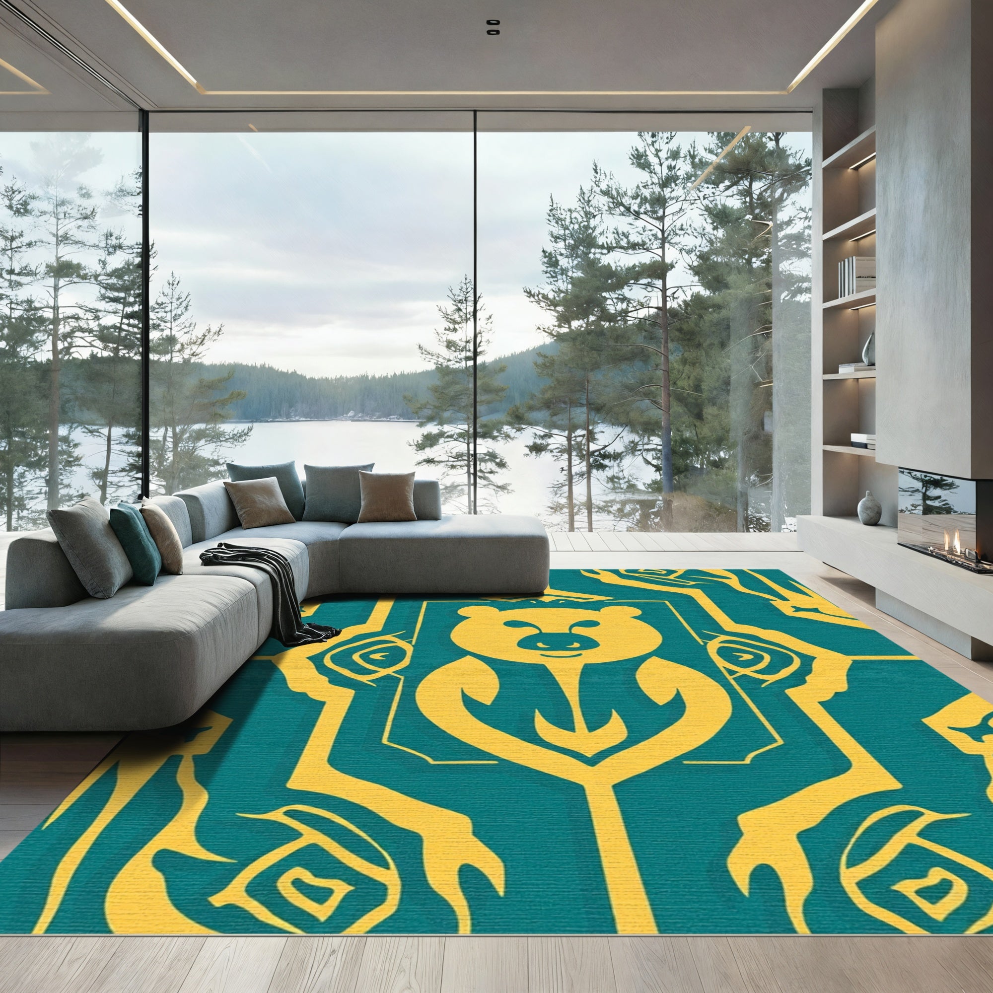 Yellow Bear Teal Geometric Ornament Rug