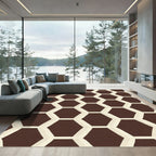 Geometric Hexagon Pattern Brown Cream Rug