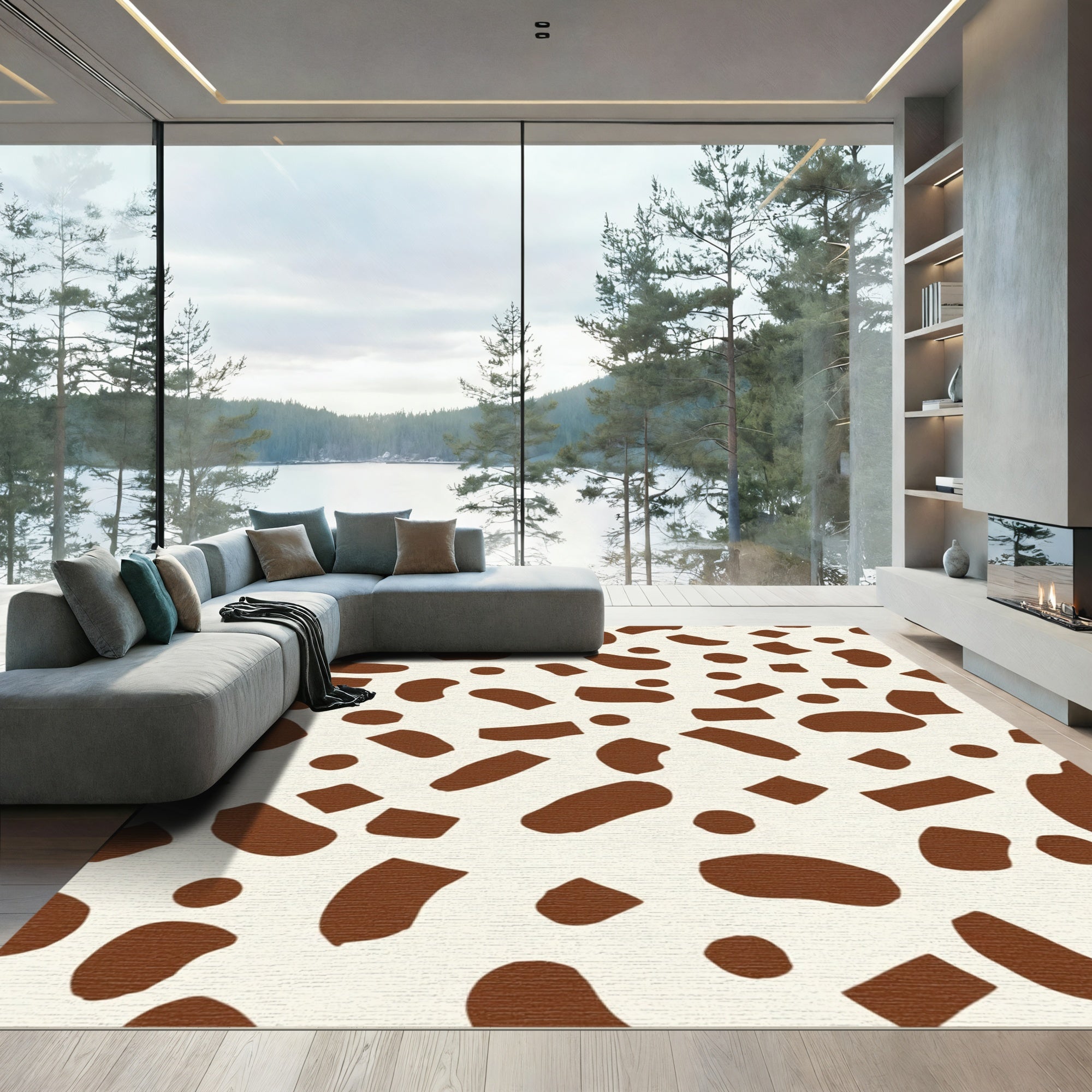 Brown Spotted Cream Abstract Shapes Rug