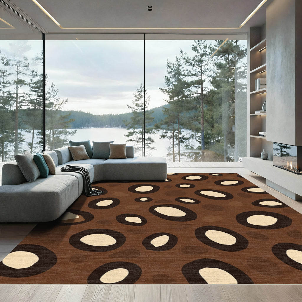 Brown Spotted Abstract Circles Rug