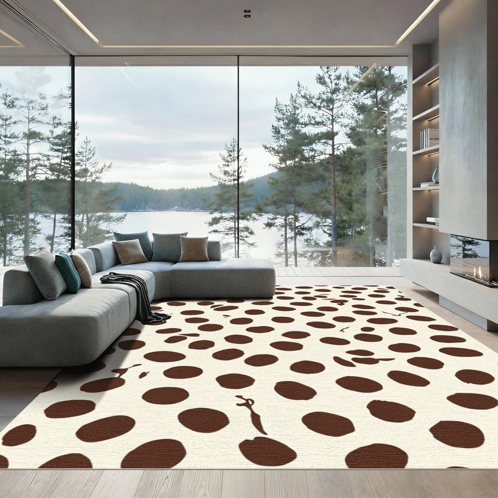 Cream Brown Polka Dot Scatter Rug