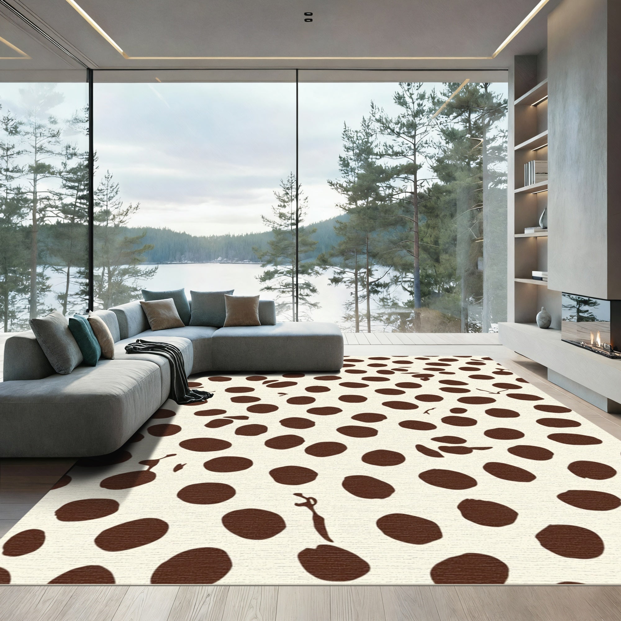 Cream Brown Polka Dot Scatter Rug