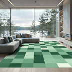 Verdant Forest Green Pixel Squares Rug