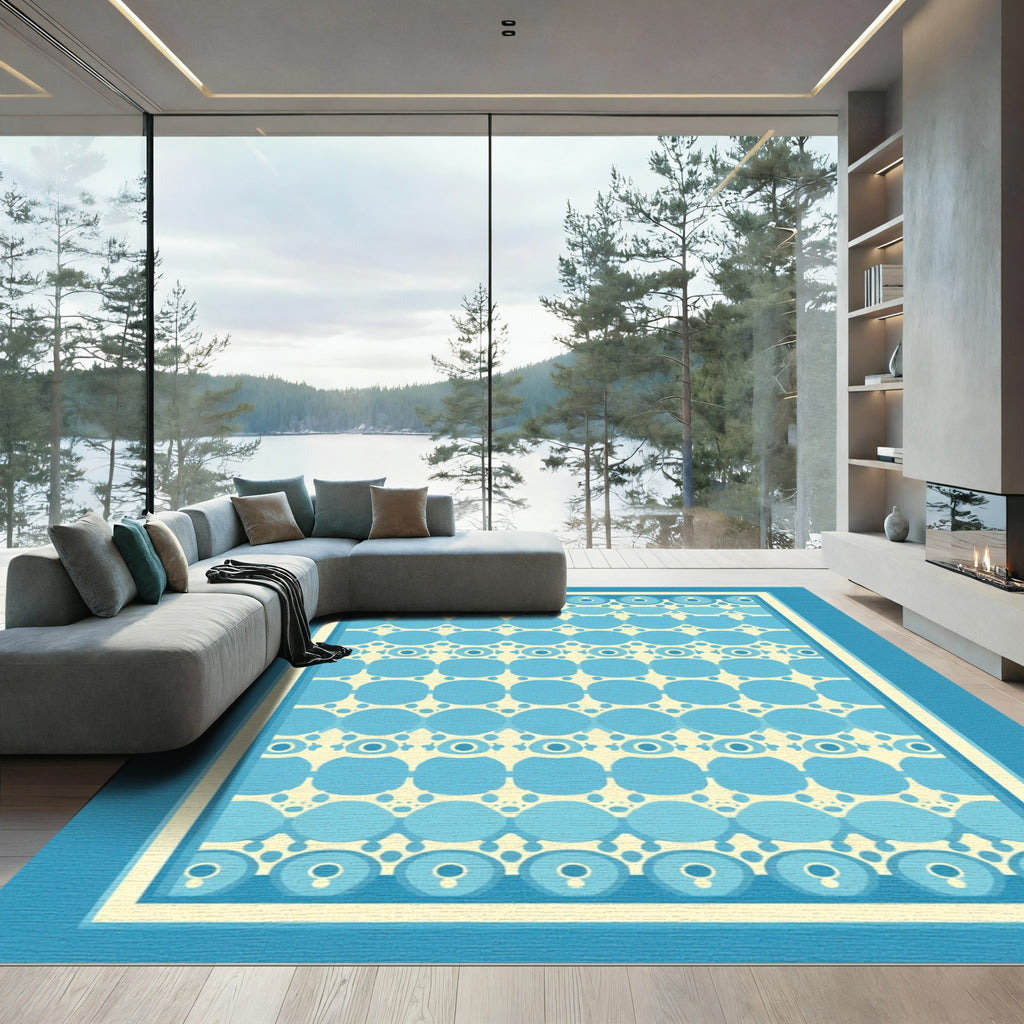 Cool Blue Abstract Circles Rug