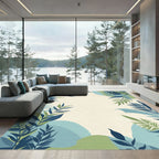 Coastal Blue Green Leafy Abstract Rug