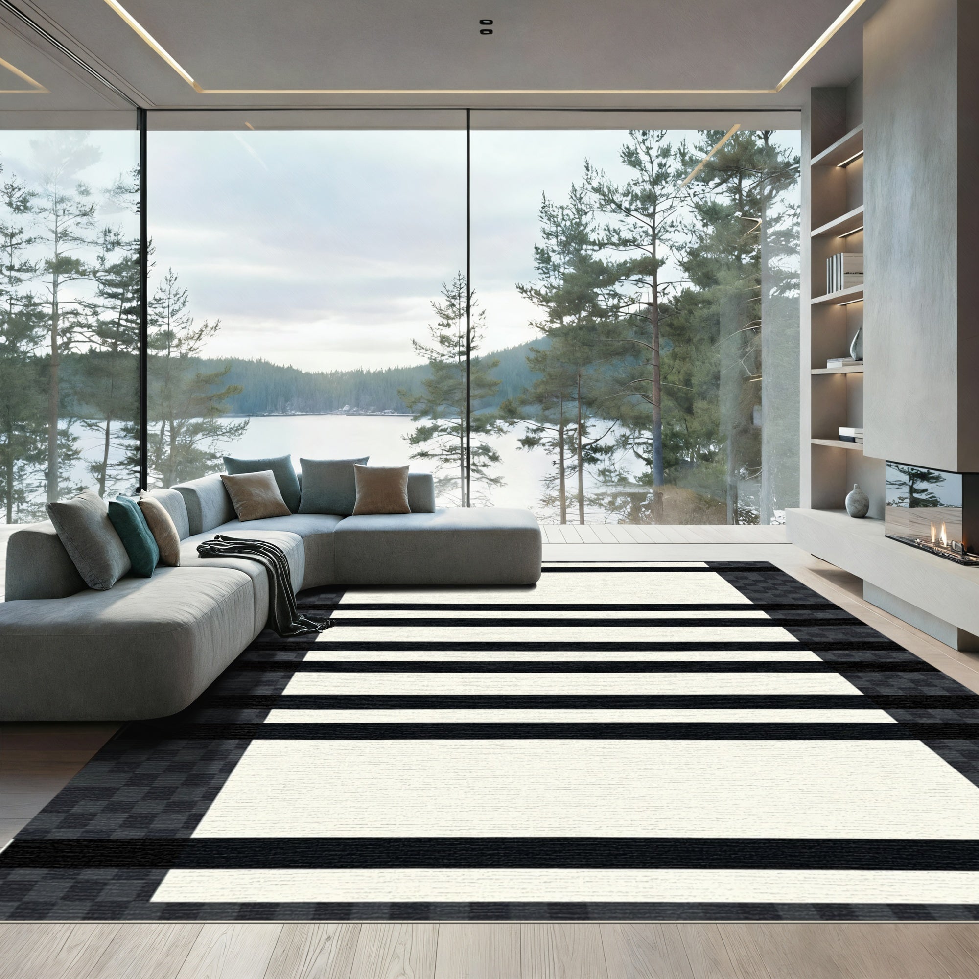 Bold Black White Stripe Accent Rug