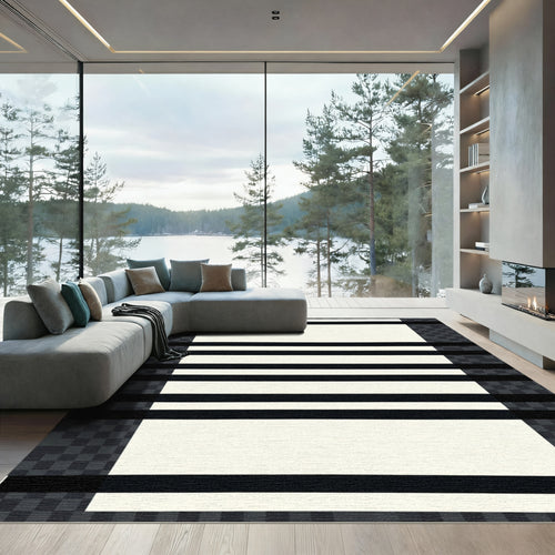 Bold Black White Stripe Accent Rug