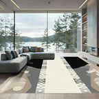 Monochrome Abstract Geometric Border Rug