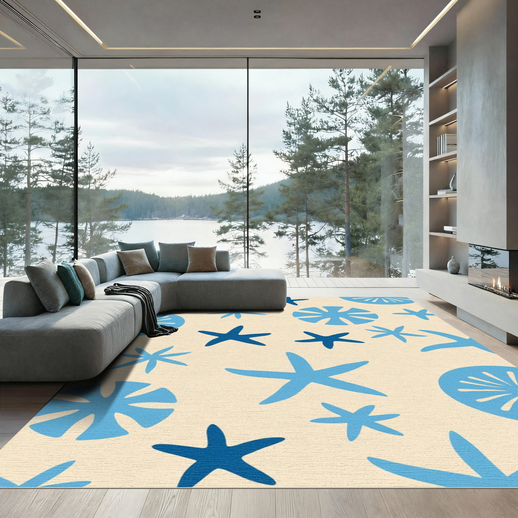 Blue Starfish Sunburst Collage Rug