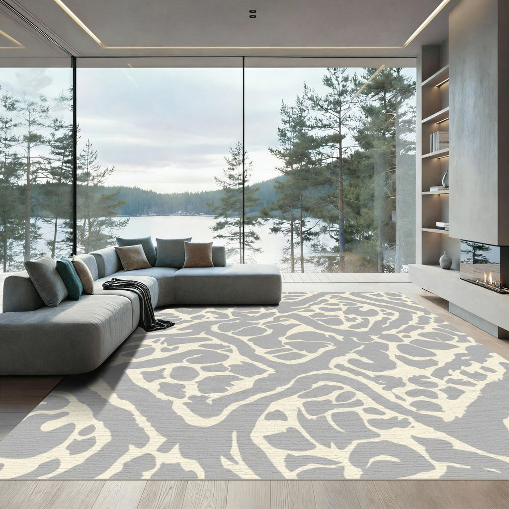 Soft Gray Organic Interlocking Diamond Rug