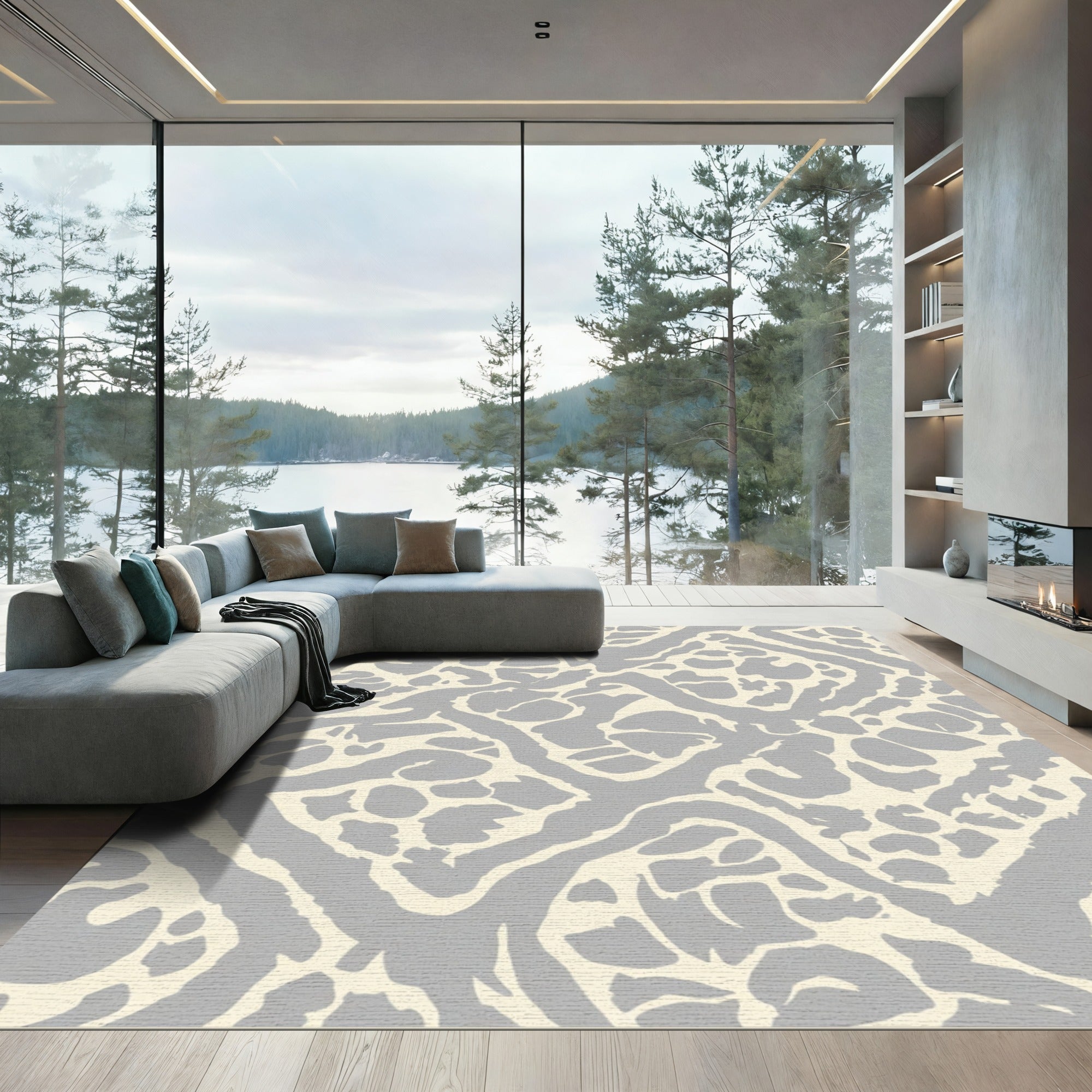 Soft Gray Organic Interlocking Diamond Rug