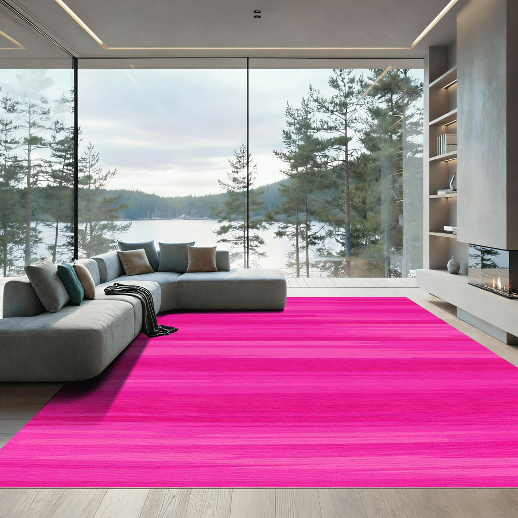 Vibrant Fluorescent Pink Horizontal Strokes Rug