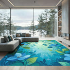 Blue Serene Floral Nature Garden Rug