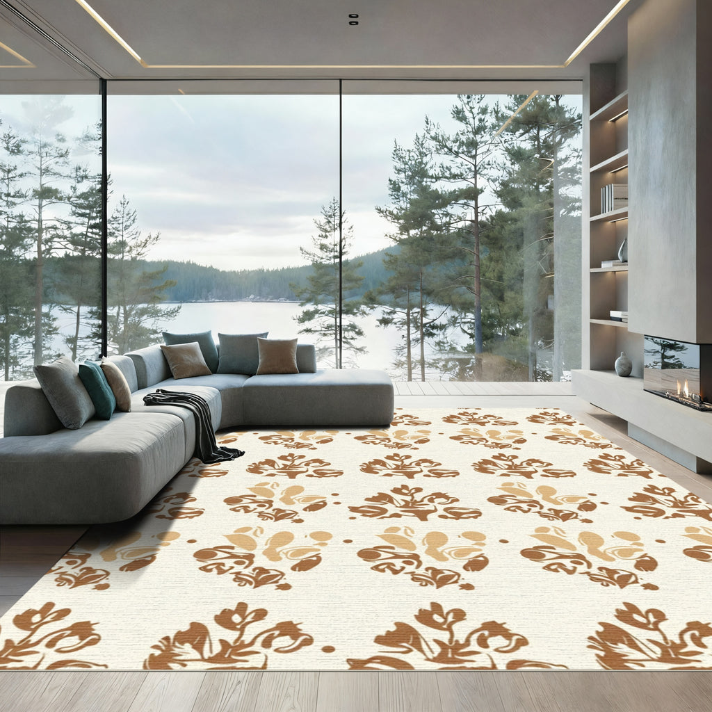 Earthy Brown Organic Floral Arrangement Rug