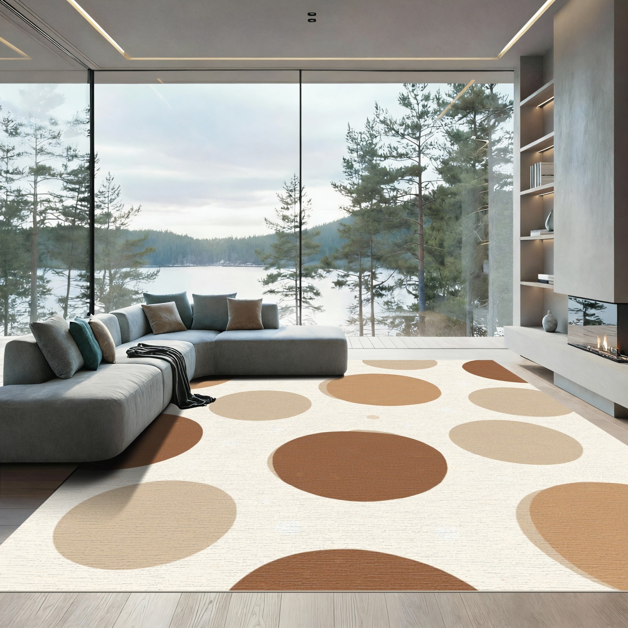 Earthy Brown Polka Dot Circles Rug