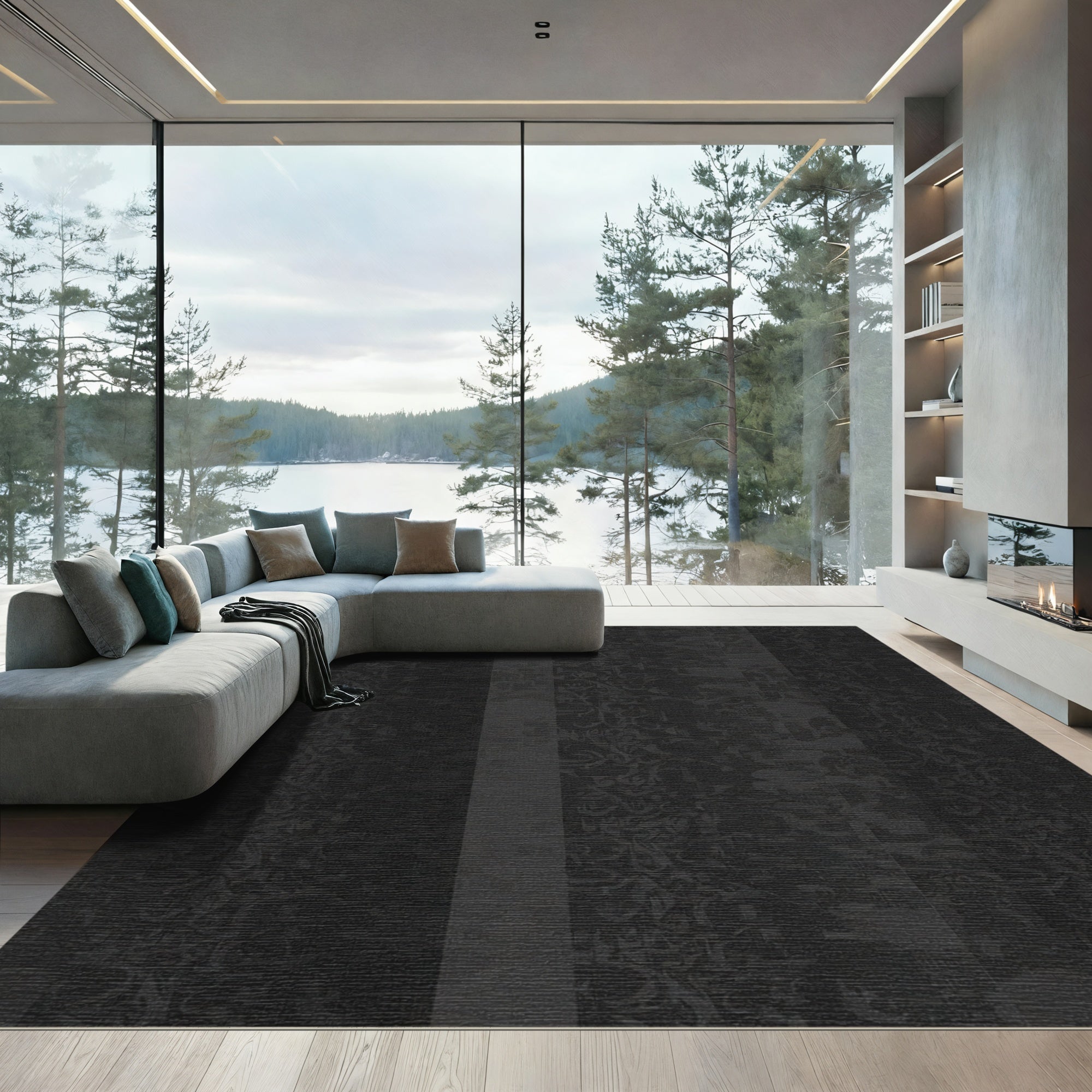Dark Charcoal Abstract Vertical Stripe Rug