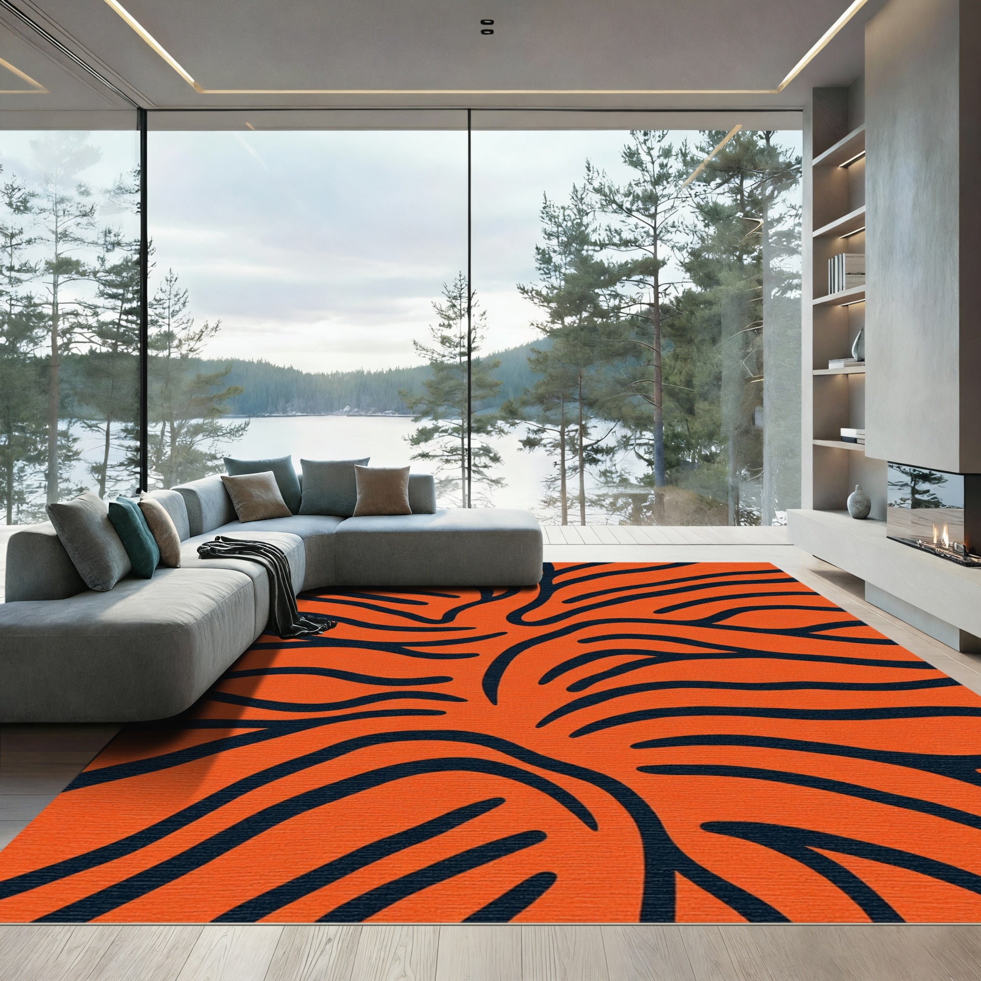 Fiery Orange Dark Animal Print Rug