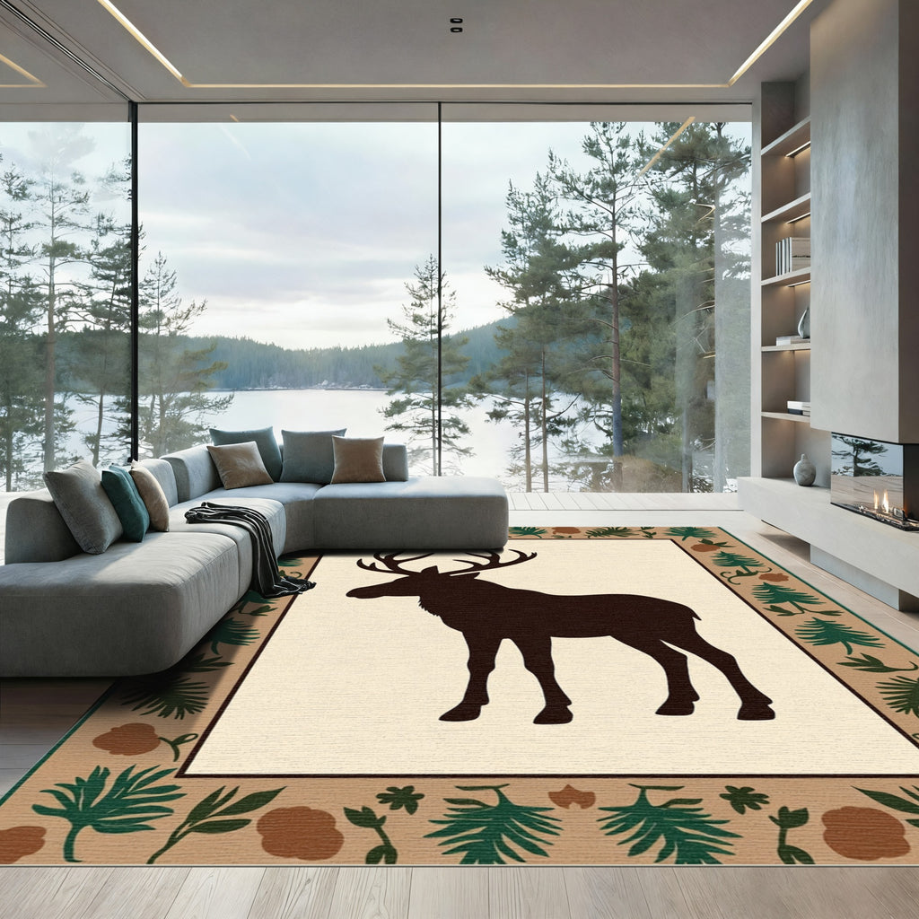 Rustic Woodland Moose Silhouette Rug