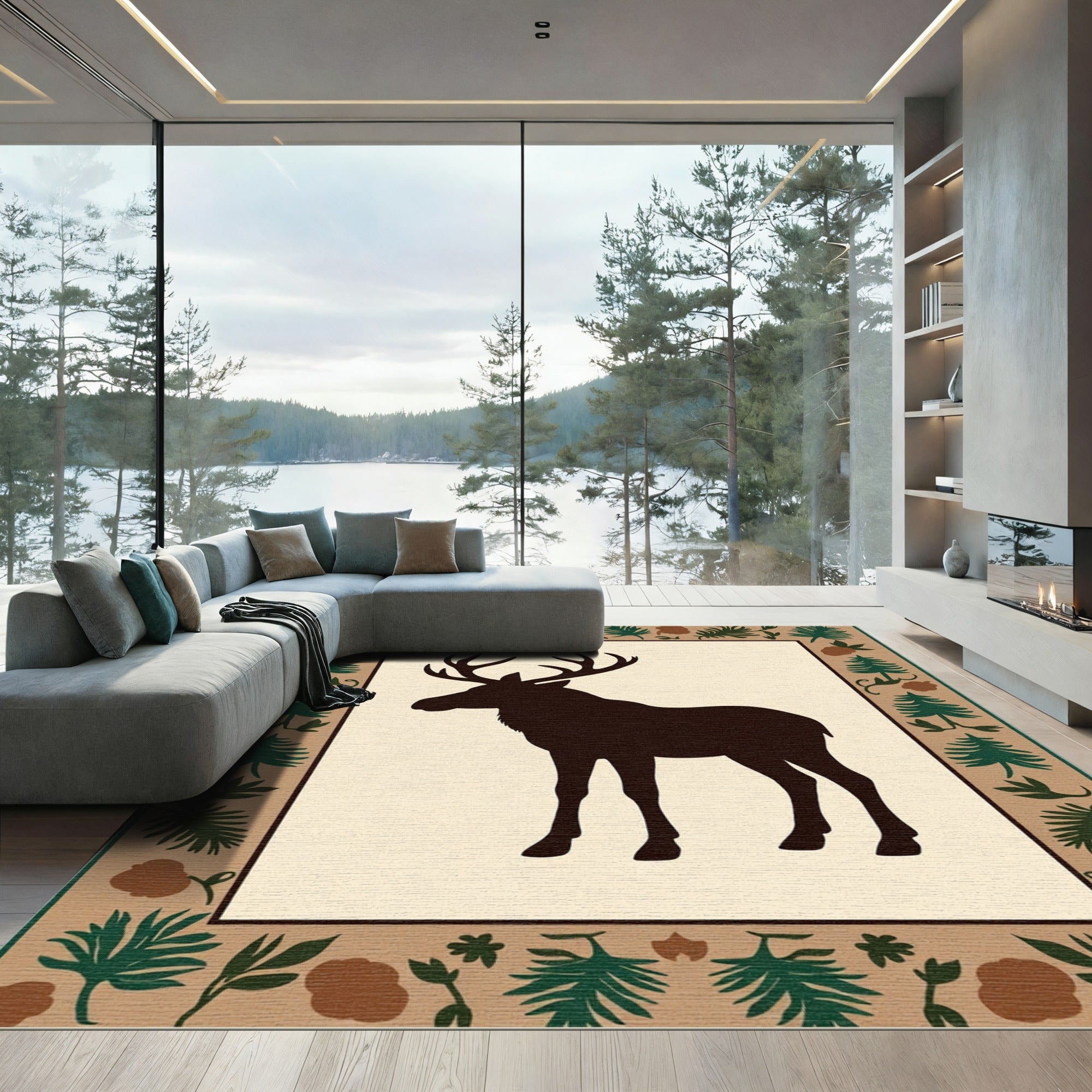 Rustic Woodland Moose Silhouette Rug