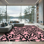 Bold Pink Black Abstract Organic Flow Rug