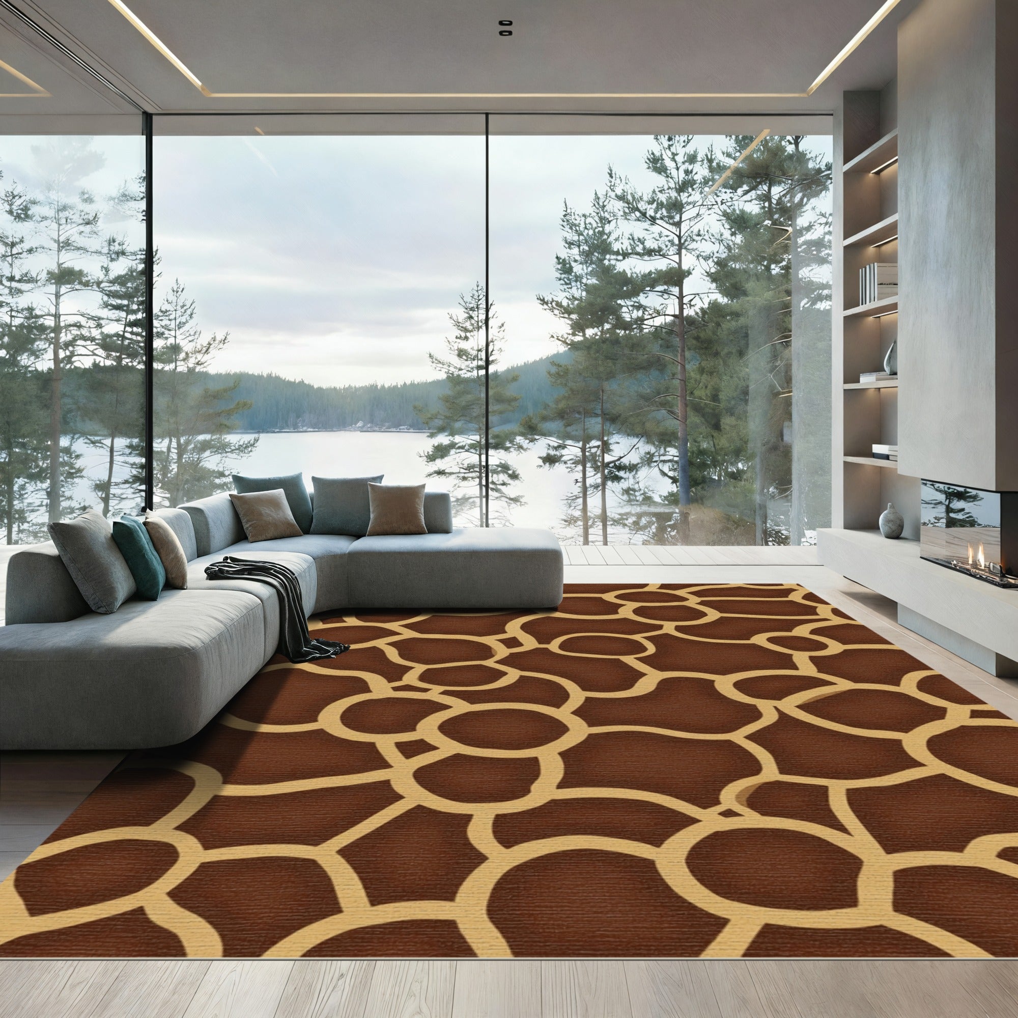 Brown Tan Organic Mosaic Rug