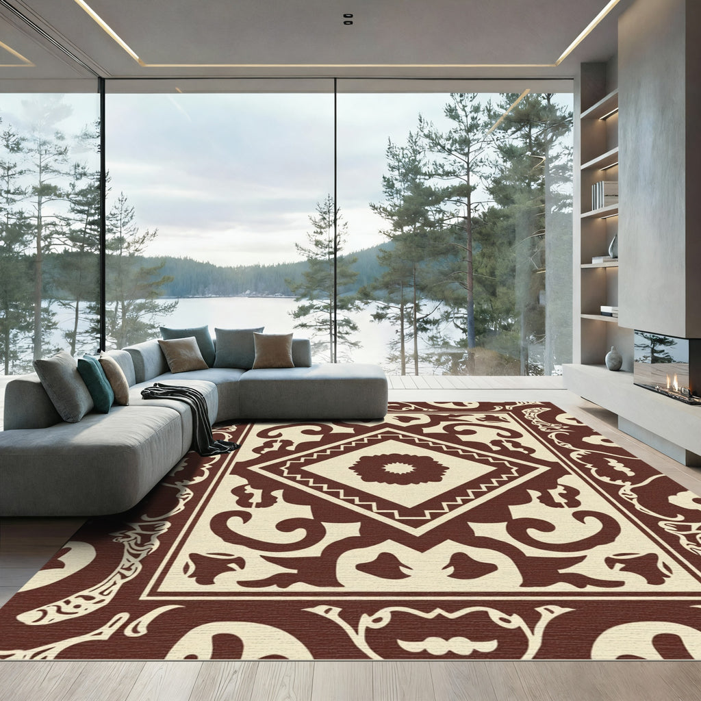 Brown Cream Tribal Medallion Rug