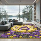 Purple Snake Yellow Floral Sunburst Rug
