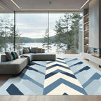 Modern Blue Chevron Block Rug