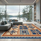 Indigo Terracotta Grid Mosaic Art Rug